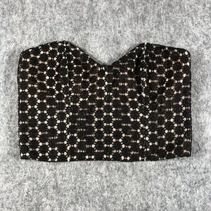 NBD Lace Floral Crop Top Womens XS-S Black Strapless Sweetheart Bustier Party